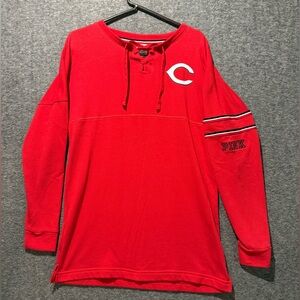 PINK Victorias Secret Cincinnati Reds Shirt Womens XS Sequin Embellished Lace Up
